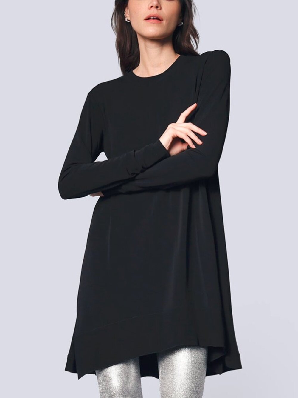 Marie Saint Pierre Ciarah2 Black Acetate Jersey Long-Sleeve Tunic
